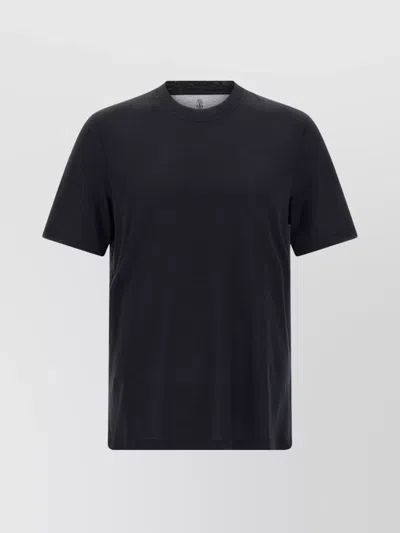 Brunello Cucinelli Silk And Cotton Blend Crew Neck T-shirt In Black