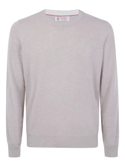 Brunello Cucinelli Cashmere Sweater With Ribbed Cuffs And Hem In Purple