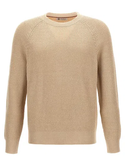 Brunello Cucinelli Crewneck Knit Sweater In Cream
