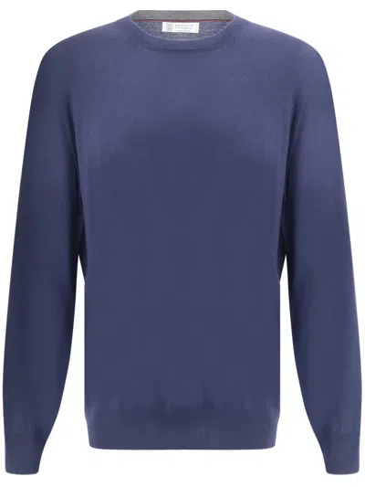 Brunello Cucinelli Wool Crew Neck Sweater In Blue