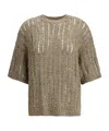 Brunello Cucinelli Openwork Knit Pattern Sweater With Sequins In Brown