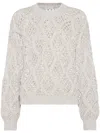 Brunello Cucinelli Crop Fit Cashmere Sweater With Micro-sequins In Nude & Neutrals