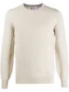 Brunello Cucinelli Crew Neck Cashmere Sweater With Ribbed Cuffs In Neutral