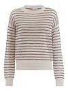 Brunello Cucinelli Streiped Cotton Round Neck Pull In Beis