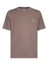 Brunello Cucinelli Mud Cotton Solomeo Crest T-shirt In Brown