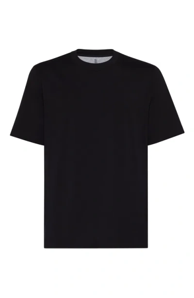 Brunello Cucinelli Layered Cotton Jersey Solid T-shirt In Navy