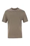 Brunello Cucinelli Crew-neck T-shirt In Linen And Cotton Jersey With Faux Layering In Brown