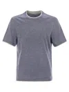 Brunello Cucinelli Crew-neck T-shirt In Linen And Cotton Jersey With Faux Layering In Gray
