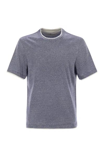 BRUNELLO CUCINELLI BRUNELLO CUCINELLI CREW-NECK T-SHIRT IN LINEN AND COTTON JERSEY WITH FAUX LAYERING
