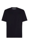 Brunello Cucinelli Double Layer Crewneck T-shirt Featuring Elegant Piping In Blue