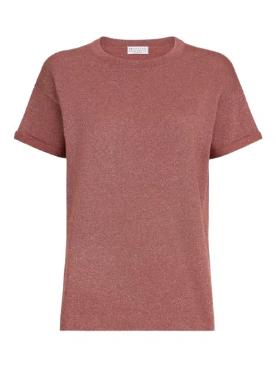 Brunello Cucinelli Cashmere And Silk Lurex T-shirt In Pink