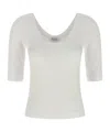 Brunello Cucinelli White U-neck T-shirt With Back Monil Detail In Cotton Woman In White