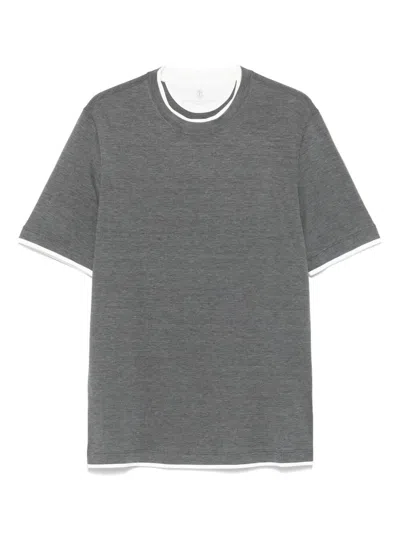 BRUNELLO CUCINELLI CREW-NECK T-SHIRT WITH FAUX-LAYERING