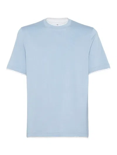 Brunello Cucinelli Crew-neck T-shirt With Faux-layering In Blue