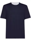 Brunello Cucinelli Men Silk And Cotton Jersey Crew-neck T-shirt With Faux-layering In Blue