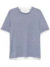 Brunello Cucinelli Men Crew-neck T-shirt With Faux-layering In Blue