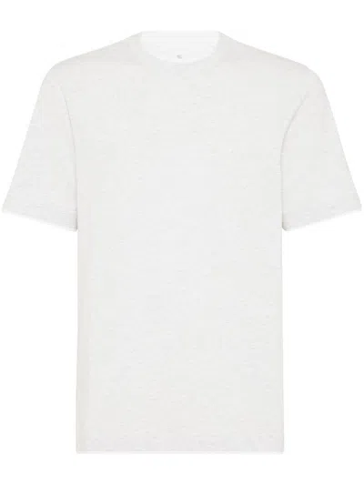 Brunello Cucinelli Men's Cotton Jersey Crew Neck T-shirt With Faux Layering In Pearl Grey