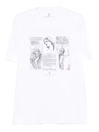 Brunello Cucinelli Men Crew-neck T-shirt With Graphic Print In White