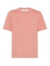 Brunello Cucinelli Light Red Cotton T-shirt With Embroidered Logo In Dark Pink