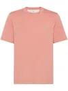Brunello Cucinelli Light Red Cotton T-shirt With Embroidered Logo In Yellow