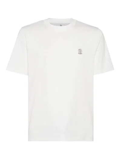 Brunello Cucinelli Crew Neck T-shirt With Subtle Logo Print In White