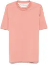 Brunello Cucinelli Light Red Cotton T-shirt With Embroidered Logo In Yellow