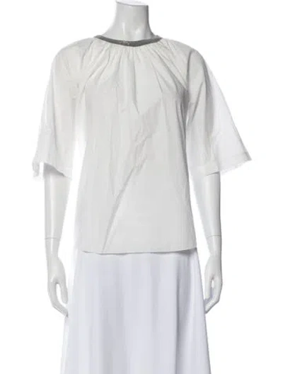 Pre-owned Brunello Cucinelli Crew Neck Three-quarter Sleeve Blouse In Neutrals