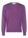 Brunello Cucinelli Soft Texture Crewneck Sweater With Ribbed Cuffs In Purple