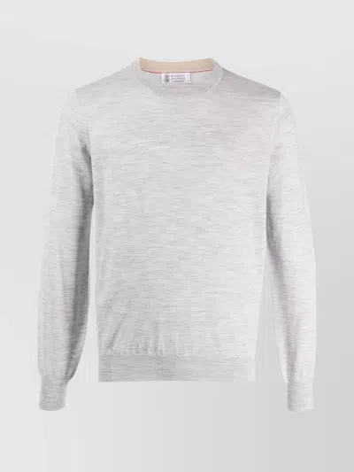 Brunello Cucinelli Crew Neck Wool Sweater With Cashmere Blend In White