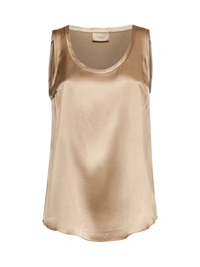 Brunello Cucinelli Khaki Satin Reversible Top In Beige