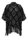 Brunello Cucinelli Wool And Alpaca Knit Poncho With Dazzling Macro Argyle Embroidery In Black