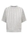 Brunello Cucinelli Open Knit Sweater With Sequined Stripes In Gray
