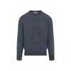 Brunello Cucinelli Blue Crewneck Sweater With A Melange Effect In Gray