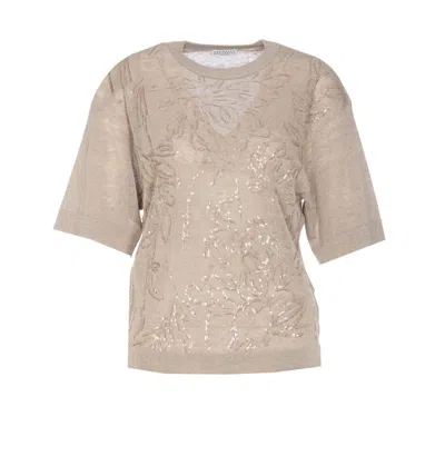 Brunello Cucinelli Sequin-embellished Fine-knit Top In Beige