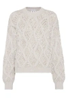 Brunello Cucinelli Crop Fit Cashmere Sweater With Micro-sequins In White