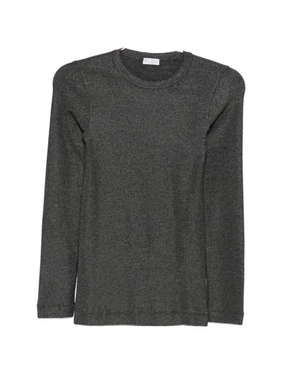Brunello Cucinelli Crew-neck Long-sleeve T-shirt In Gray