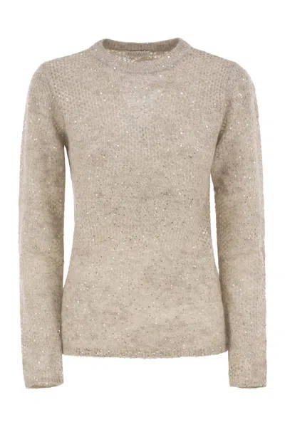 Brunello Cucinelli Crew-neck Mohair And Wool-blend Sweater With Sequins In Neutral