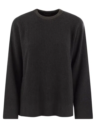 Brunello Cucinelli Crewneck Ribbed Knit Jumper In Black