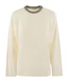 Brunello Cucinelli Women's Ribbed Cashmere Sweater With Necklace In Nude