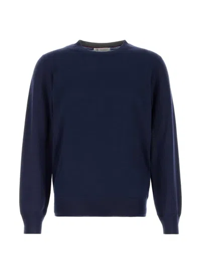 Brunello Cucinelli Mens Crew Neck Knit Long Sleeve Sweater In Blue
