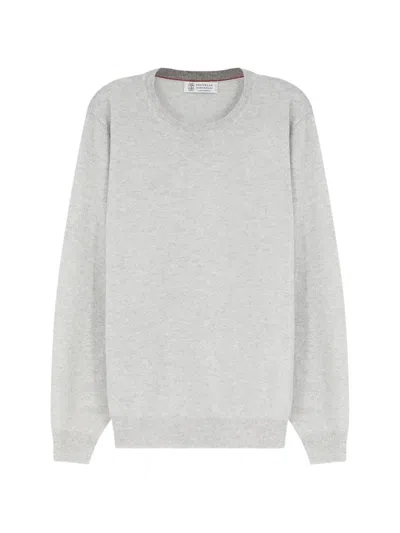Brunello Cucinelli Crew-neck Ribbed-trim Jumper In Grey