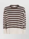 Brunello Cucinelli Crewneck Striped Knitwear Ribbed Cuffs In Brown