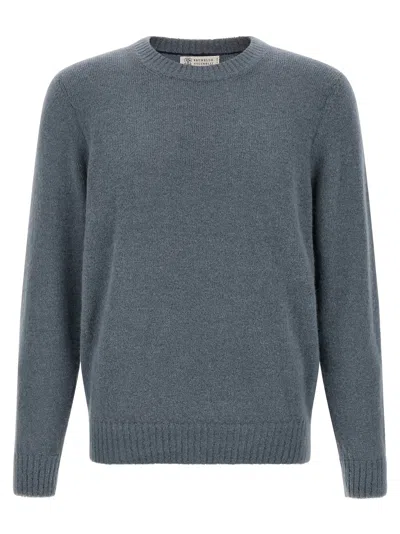 Brunello Cucinelli Cashmere-blend Ribbed Crew-neck Jumper In Gray