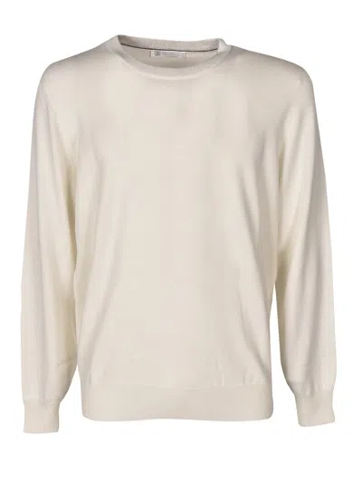 Brunello Cucinelli Crewneck Sweater In Panama Color In White