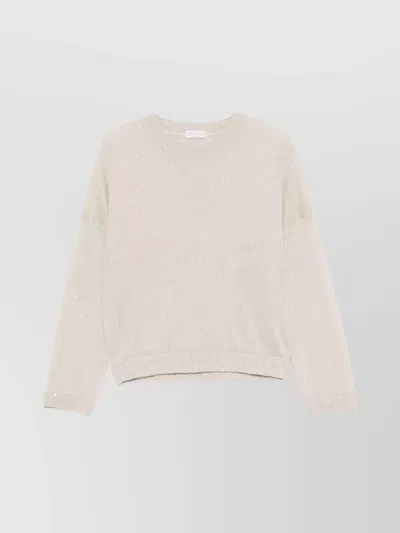 Brunello Cucinelli Crewneck Sweater Linen Silk Sequin Embellishments In White