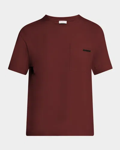 Brunello Cucinelli Crewneck T-shirt With Monili Pocket In Brown