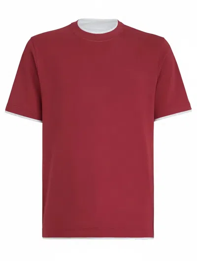 Brunello Cucinelli Contrasting Crew Neck Cotton T-shirt For Men In Red