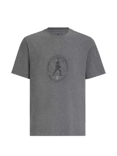 Brunello Cucinelli Cotton Jersey Crew-neck T-shirt With Print In Gray