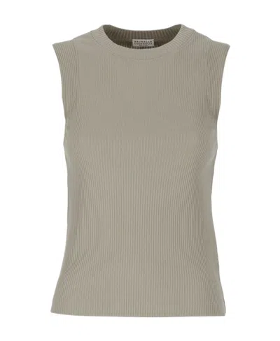 Brunello Cucinelli Crew-neck Vest Top In Gray