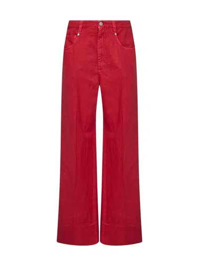 Brunello Cucinelli Crimson Cotton And Linen Cover Loose Jeans With Monili In Red